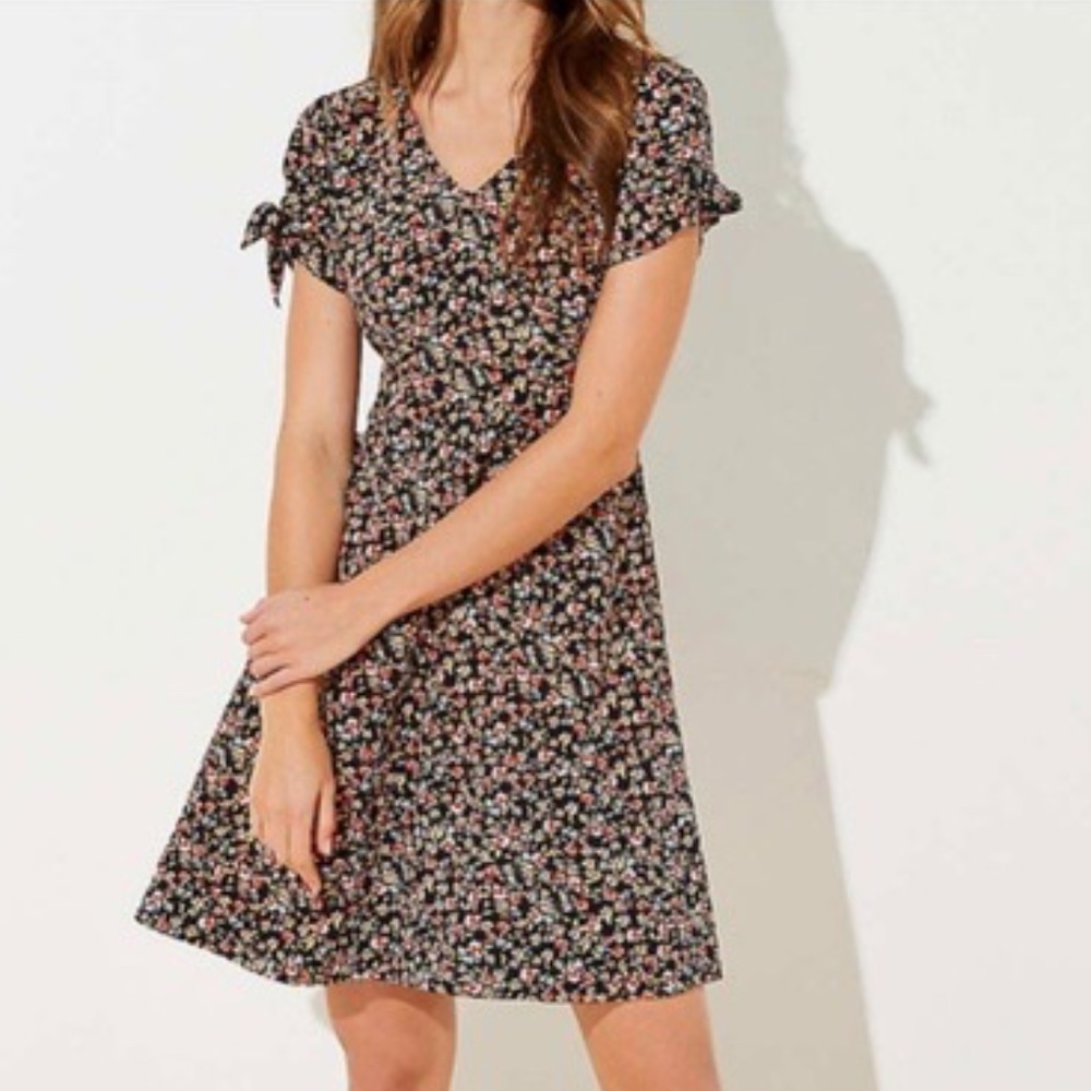 Ann Taylor LOFT Tie Sleeve Floral Dress